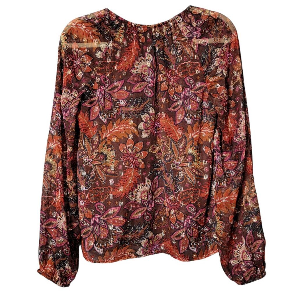 LOFT Womens Multicolor Floral Paisley Shimmer Clip Boho Office Work Top Small - Picture 4 of 10
